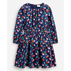 NWT Crewcuts Cherry Print Dress Girl’s 12 Navy Tiered Cotton Long Sleeve Cute